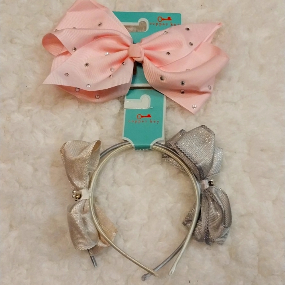 COPPER KEY BRAND PACK OF TWO BOW HEADBANDS AND A BIG PINK SNAP BOW free gift